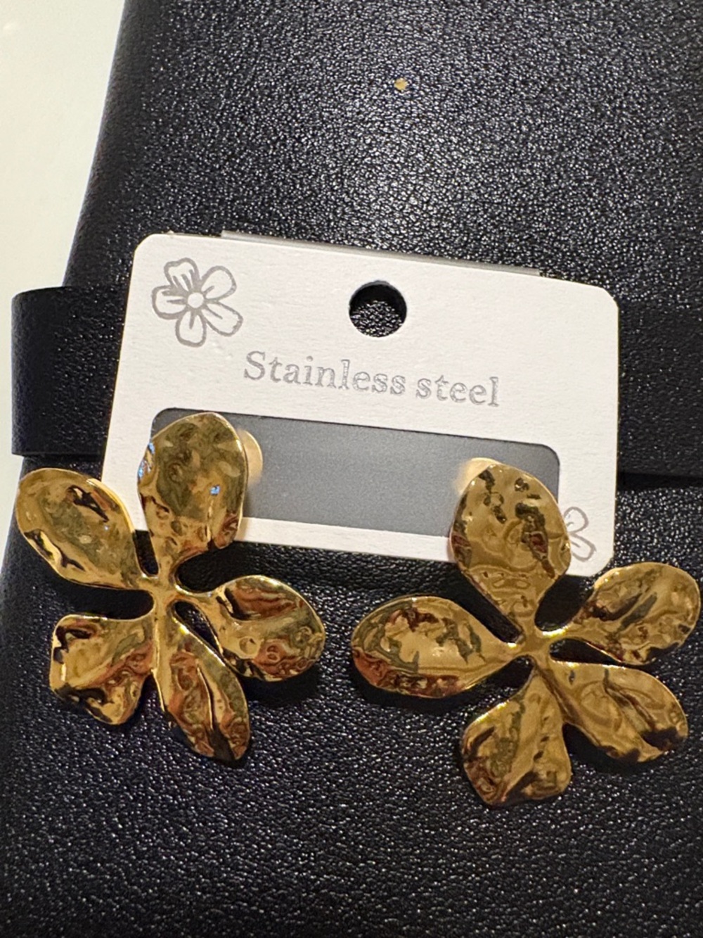 Gold Floral Stainless Steel Statement Earrings